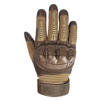 Tactical Full Finger Gloves Brown Leather Motorcycle Use