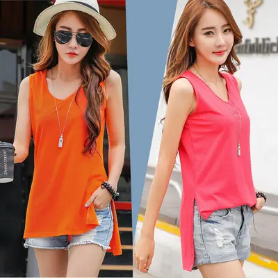 Korean Style Orange Sleeveless Vest for Women