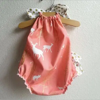 Printed Halter Baby Romper for Girls Coral Deer Pattern