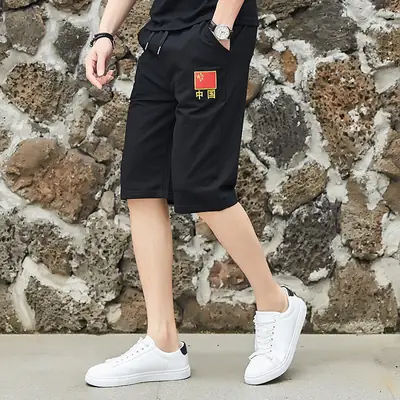 Sports Men's Black Capri Shorts with Logo