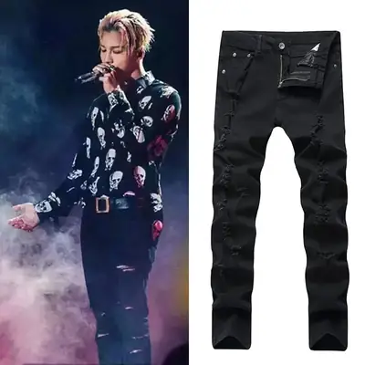 Men's Black Slim Fit Knee Hole Jeans GD