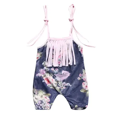 Ins European and American new children's sleeveless tassel printed infant jumpsuit romper