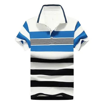 Men Striped Polo Shirt Black Green Yellow Short Sleeve