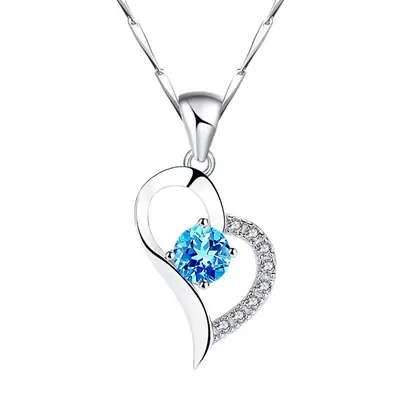 S999 Foot Silver Necklace Women Purple Crystal Love Shape Pendant