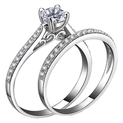 Four Claw Zircon Ring for Women Elegant Silver Plated