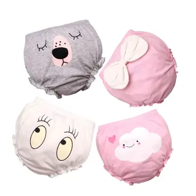 Baby Cotton Face Print Shorts Pink Yellow White Purple