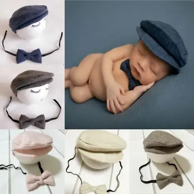 Newborn Photography Peaked Cap with Bow Tie