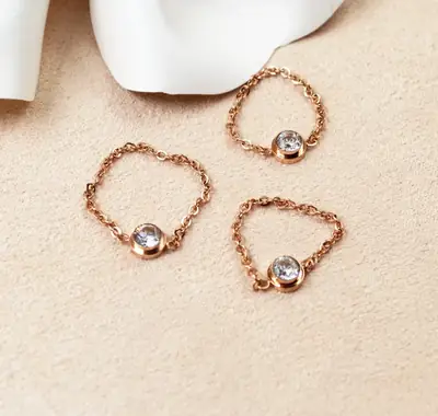 New Japanese and Korean Style Cute Chain Diamond Joint Ring Jewelry Fashion Girl's Fashion Matching Tail Ring Jewelry