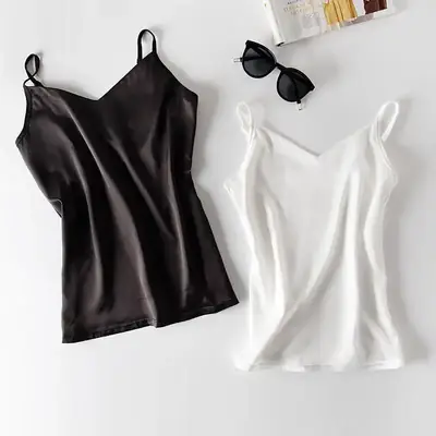 Women's Black V-Neck Sleeveless T-Shirt with Embroidered Lace Trim
