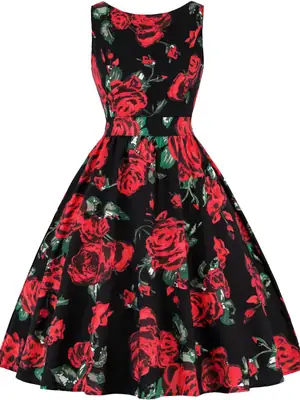 Retro Hepburn Style Women's Dress Black Lip Print Large Swing
