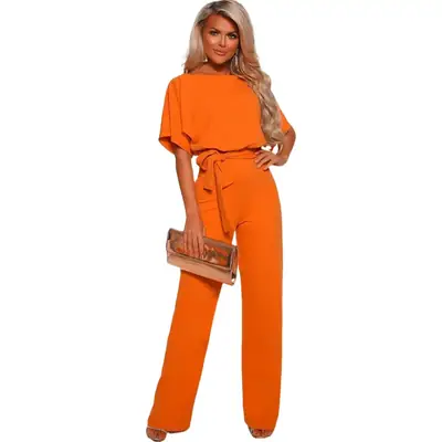 Women's Beige Button-Up Jumpsuit Set with Tie Waist
