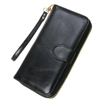 Popular Women's Wallet 2026 New Zipper Oil Wax Leather Wallet with Clasp Phone Bag Oil Leather New Pu Clutch Bag