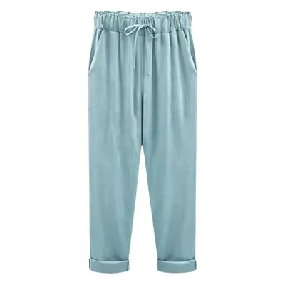 Women Cotton Linen Pants Pink Large Plus Size
