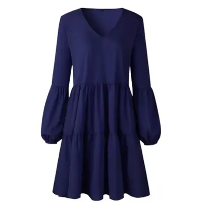 Women's V-Collar Long Sleeve Dress Brown 2022