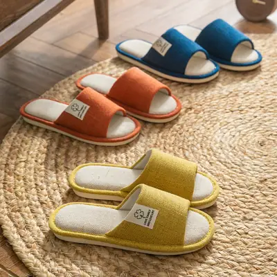 Slippers Household Women's Summer Home Indoor Floor Non-Slip Four Seasons Universal Men's Spring and Autumn Home Linen Slippers Cotton Linen