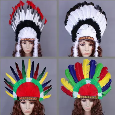 White Feather Indian Chief Cap with Fur Trim