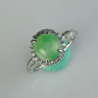 Inlaid Yang Green Jade Ring 925 Silver Live Finger
