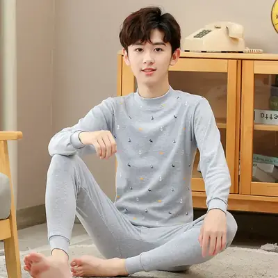 Boy's Striped Cotton Pajama Set Blue White Medium