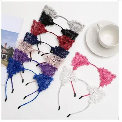Lace Cat Ear Headband Fashion Lace Headband Pressage Hair Headwear Female Adult Hair Accessories