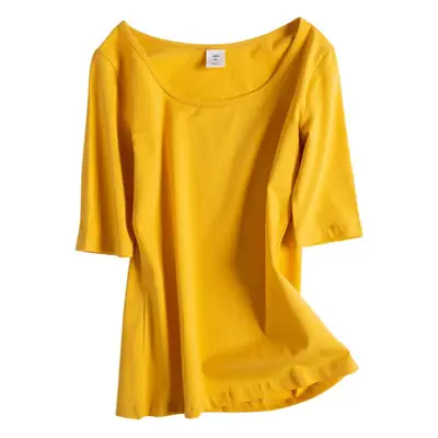 Women Korean Style Yellow T-shirt Mid Sleeve
