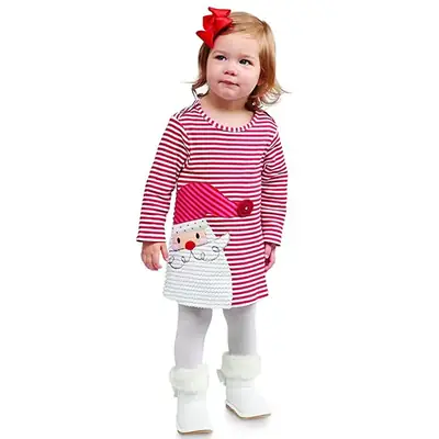 Little Snowman Striped Dress for Girls Winter Outfit
