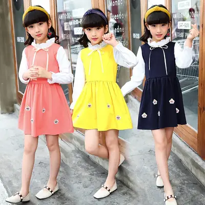 Korean 5-Piece Korean Version 6 Girls Dress 7 Big Children 8 Long Sleeve Dress 9 Korean Version of the Houndstooth 10 Children's Skirt