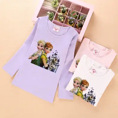 Girls Frozen Print Long Sleeve T-Shirt Lavender Spring Autumn