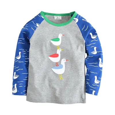 New Boys Long Sleeve T-Shirt Gray Blue Duck Print Spring Autumn