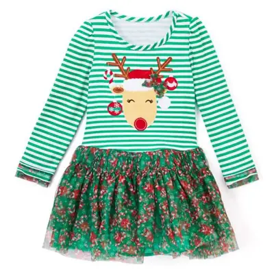 Girls Striped Green Skirt Dress for Girls