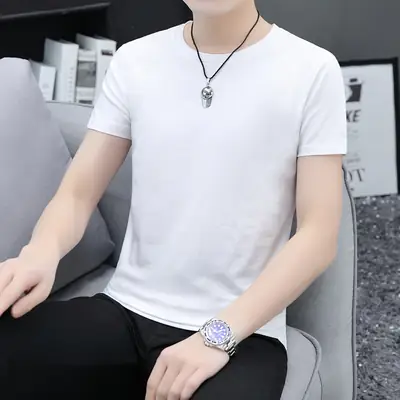 2025 Men Light Blue Slim Fit T-Shirt Round Neck