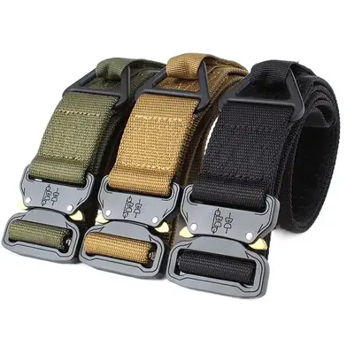 Men's Black Tactical Nylon Belt with Metal Buckle