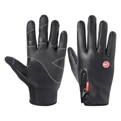 Men's Black PU Winter Cycling Gloves with Red Label