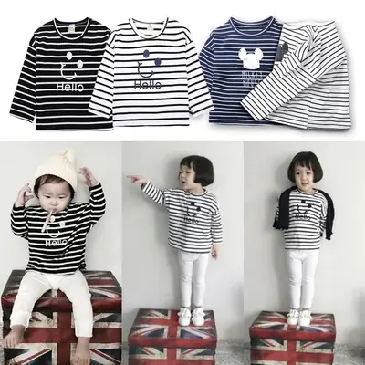 Kids Striped Long Sleeve T-Shirt Cartoon Print