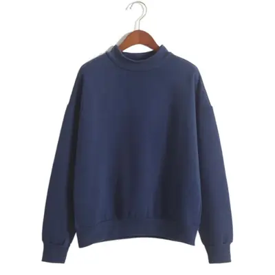 Women Navy Fleece Sweatshirt Small High Neck Loose