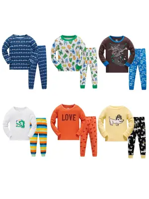Baby Cotton Dog Print Pajamas Set Yellow Black 3-8Y