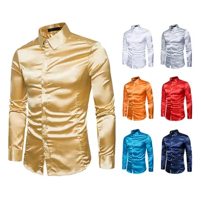 Men's Pink Satin Lapel Shirt A35