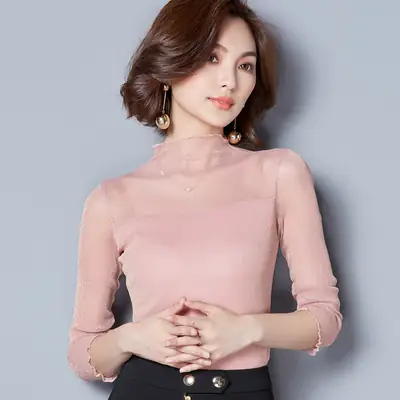 2025 Korean Style Ruffled High Neck Shirt for Women