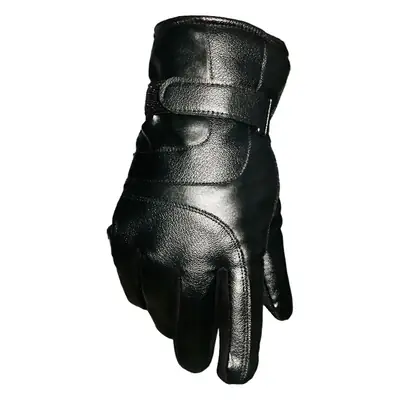 Men Winter Leather Gloves Black Thickened Blue