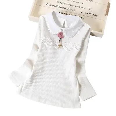 Girls Pink Lace Long Sleeve T-Shirt for Kids