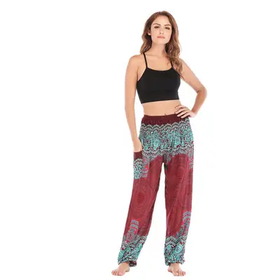 Bohemian Rayon Yoga Pants Red Blue Pattern
