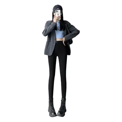 Black Leggings for Women's Outer Wear, Spring & Fall, Thin, High-Waisted, Slim, Versatile, Tight-Fitting, Elastic Pencil, Small Black Pants for Small Feet