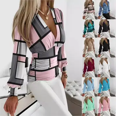 White Long Sleeve V-Neck Women's Top
