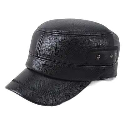 Winter Leather Baseball Cap for Men Black