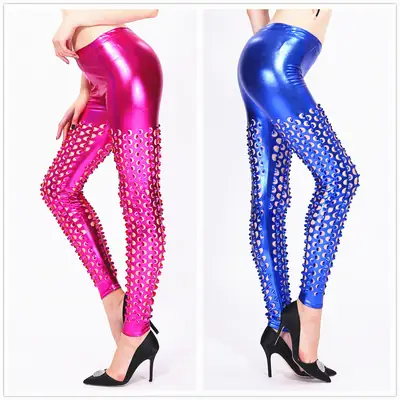 Punk Fish Scale Leggings Blue Polka Dot High Heels