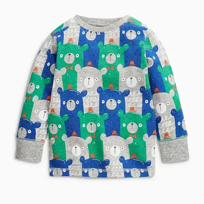 Kids Long Sleeve T-Shirt Bear Print Green Blue