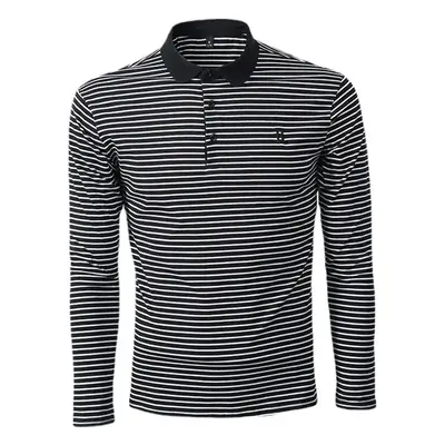 Men Striped Long Sleeve Polo Shirt with Collar