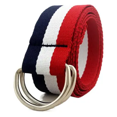 Women's Red Blue White Belt with Double Loop Buckle