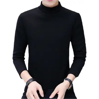 Men White Thick Fleece High Collar T-Shirt