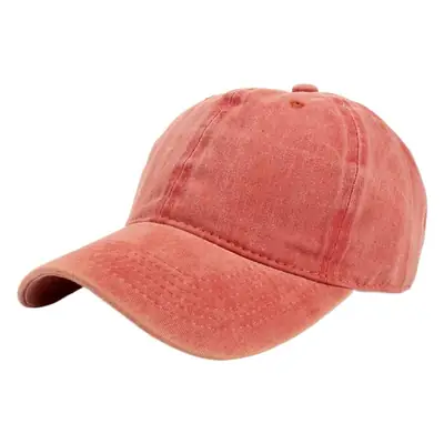 Washed Cotton Baseball Cap for Men Women Coral Curved Brim