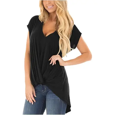 Women's Red Twist V Neck T-Shirt Large